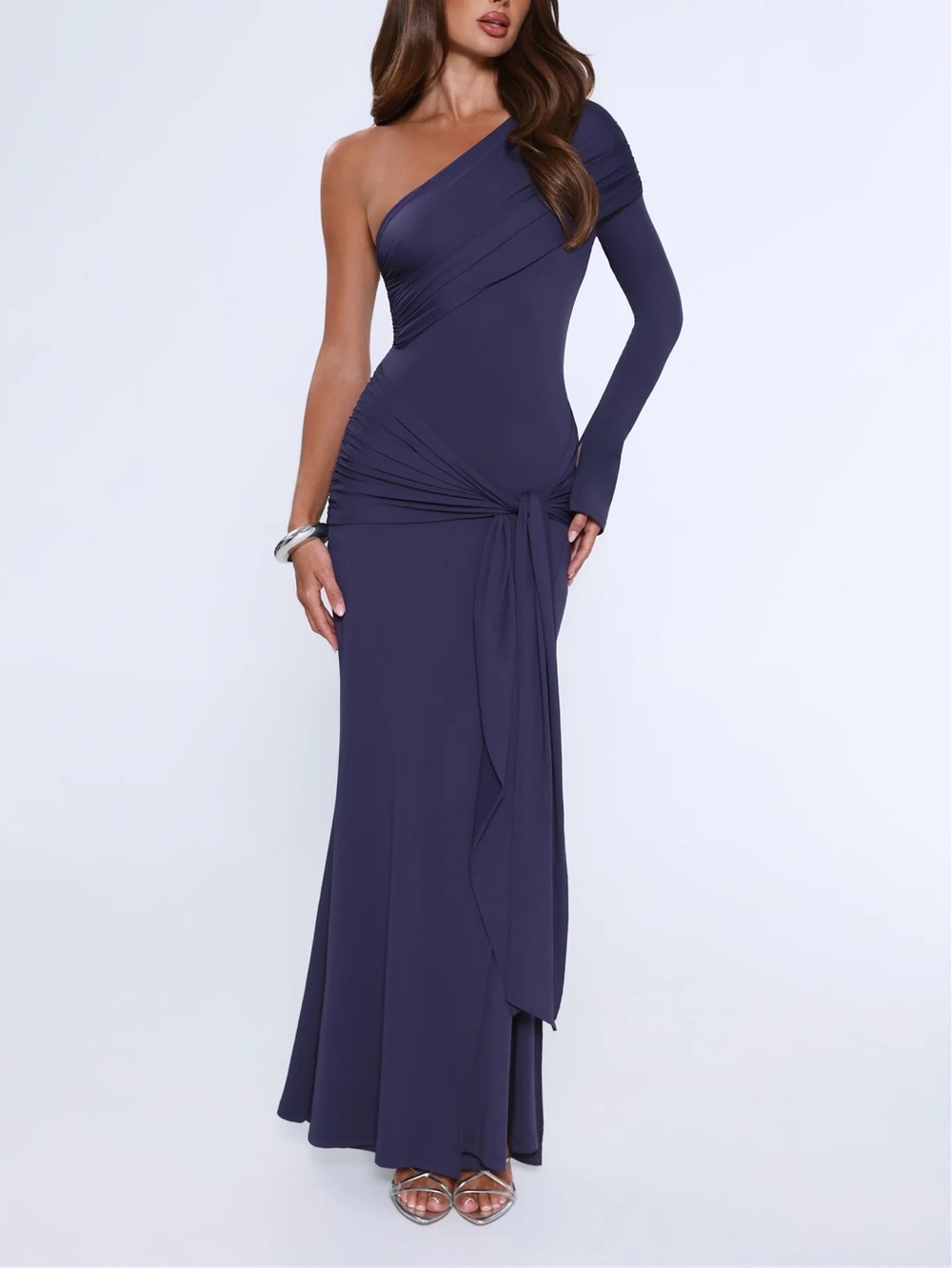Hello Molly Navy One Shoulder Maxi Dress